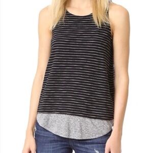 Vince Slub Knit Layered Black Striped Tank Top